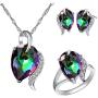 Uloveido Fashion Wedding Anniversary Jewelry Set for Women Red Purple Crystal Necklace Studs Ring Jewelry Set for Girls T300