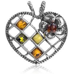 Multicolor Amber Sterling Silver Heart Pendant