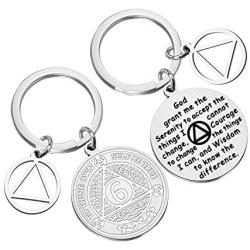 FUSTMW AA AA Yearly Medallions Keychain 1 2 3 4 5 6 Years Sobriety Gifts AA Serenity Prayer Addiction Recovery Gifts