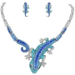 EVER FAITH Austrian Crystal Art Deco Gecko Lizard Necklace Earrings Set