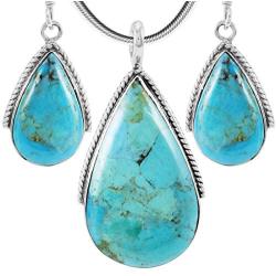 Matching Turquoise Set (Pendant, Earrings, Snake Chain) in solid 925 Sterling Silver