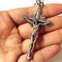 S925 Sterling Silver Large 2.3 inch Crucifix Cross rosary part necklace pendant catholic gift