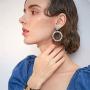 Pearl Round Circle Hoop Dangle Earrings Imitation Pearl Hollow Out Flower Earrings Beaded Loop Drop Earrings for Women Girls Elegant Jewelry
