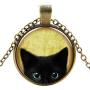 Black Cat Pattern Pendant Necklace Cute Cat Glass Dome Jewelry