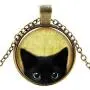 Black Cat Pattern Pendant Necklace Cute Cat Glass Dome Jewelry