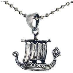 Jewelry Viking Dragonship Boat Ship Dragon Amulet Charm Silver pewter pendant necklace w Silver Ball Chain