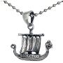 Jewelry Viking Dragonship Boat Ship Dragon Amulet Charm Silver pewter pendant necklace w Silver Ball Chain