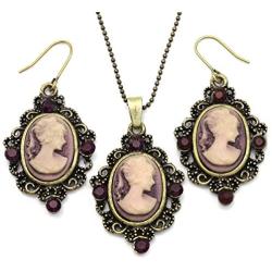 Soulbreezecollection Cameo Necklace Fashion Jewelry Set Pendant Charm Dangle Drop Earrings Gift for Women