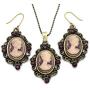 Soulbreezecollection Cameo Necklace Fashion Jewelry Set Pendant Charm Dangle Drop Earrings Gift for Women