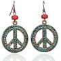 Vintage Antique Silver Round Peace Love Sign Symbol Hook Earring Hollow Carved Flower Drop Earring For Women Retro Jewelry