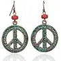 Vintage Antique Silver Round Peace Love Sign Symbol Hook Earring Hollow Carved Flower Drop Earring For Women Retro Jewelry