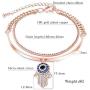 Fashion Ahead Womens Multi-Layers Link Charms Bracelet CZ Crystal Filled Love Key Butterfly Hamsa Hand Evil Eye Pendant Charms Rose Gold Chain Adjustable Bracelet