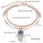 Fashion Ahead Womens Multi-Layers Link Charms Bracelet CZ Crystal Filled Love Key Butterfly Hamsa Hand Evil Eye Pendant Charms Rose Gold Chain Adjustable Bracelet