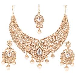 Touchstone Indian Bollywood Bridal Jewelry Necklace in Antique Gold Tone for Women