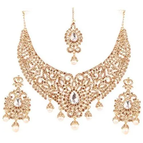 Touchstone Indian Bollywood Bridal Jewelry Necklace in Antique Gold Tone for Women Touchstone Indian Bollywood Bridal Jewelry Necklace in Antique Gold Tone for Women