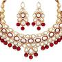 Aheli Ethnic Maroon Drop Beads Faux Kundan Necklace Earrings Bollywood Indian Fashion Party Jewelry Set for Women
