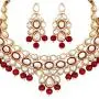 Aheli Ethnic Maroon Drop Beads Faux Kundan Necklace Earrings Bollywood Indian Fashion Party Jewelry Set for Women