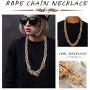 Hanpabum Gold Plated Chunky Rope Chain Necklace and Large Hollow Casting Triangle Bamboo Hoop Earrings Set for Men Women Costume Jewelry Punk Hip Hop Rapper Style