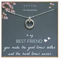 EFYTAL Best Friend Gifts, Sterling Silver Studded Ring Interlocking Infinity Circles Necklace, Friendship Necklaces, Jewelry Gift for BFF