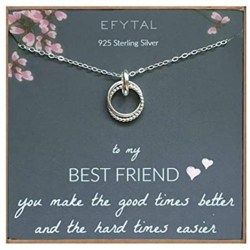 EFYTAL Best Friend Gifts, Sterling Silver Studded Ring Interlocking Infinity Circles Necklace, Friendship Necklaces, Jewelry Gift for BFF