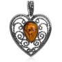 Sterling Silver Amber Heart Necklace 18 Inches