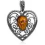 Sterling Silver Amber Heart Necklace 18 Inches Sterling Silver Amber Heart Necklace 18 Inches