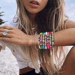 Beach Bracelet Set for Women - Stack Rainbow Friendship Bracelets Clay Heishi Beads Surfer Bracelets Stretch Handmade Elastic Srting Bracelets Bulk Boho Summer Jewelry for Men Girls