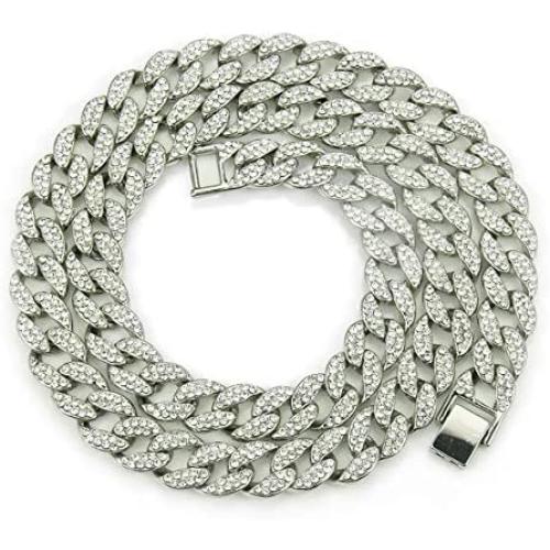 Nanafast Cuban Chain Necklace Hip Hop Iced Out Rhinestone Choker Necklace for Men Women Fashion Hip Hop Jewelry 16-30 Inch