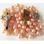elegantmedical Pink 8mm Real Pearl BEADS St. Benedict GOLD ROSARY CROSS Necklace & box Catholic GIFTS