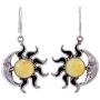 NOVICA Natural Amber .925 Sterling Silver Sun and Moon Dangle Earrings, Resplendent Sunset