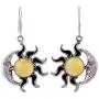 NOVICA Natural Amber .925 Sterling Silver Sun and Moon Dangle Earrings, Resplendent Sunset
