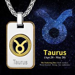 ChainsHouse 12 Constellation Horoscope Necklace, Stainless Steel Astrology Jewelry Zodiac Dog Tag Pendant Lucky Layered Charms for Men Women, Custom Text Engravable