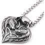 GUNGNEER Mens Stainless Steel Wolf Head Heart Celtic Knot Amulet Pendant Triquetra Necklace Talisman Irish Jewelry