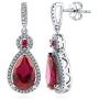 BERRICLE Rhodium Plated Sterling Silver Simulated Ruby Pear Cut Cubic Zirconia CZ Halo Bridal Bridesmaid Fashion Necklace and Earrings Set