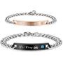 LOLIAS 2 Pcs His & Her Couples Bracelets for Men Women Gift for Lover His Queen Her King Stainless Steel Bracelet Chain Jewelry Matching Set Anniversary Promise