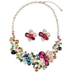 Hamer Wedding Jewelry Sets for Brides Multi-Color Crystal Flowers Choker Gothic Necklace and Earrings Sets Costume Jewelry for Women
