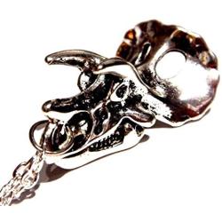 Silvertone Triceratops Skull Pendant on 18'' Chain Necklace Dinosaur Bones