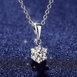 SOULMEET 14K Solid White Gold Plated 925 Sterling Silver 2ct 8mm Heart Arrows Cut Moissanite Classic Pendant Necklace Simulated Diamond Jewelry for Women Idea