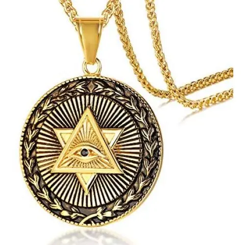 MEALGUET Gold Plated Stainless Steel The All-Seeing-Eye Illuminati Eye of Providence Pyramid Pendant Necklace with 24'' Chain MEALGUET Gold Plated Stainless Steel The All-Seeing-Eye Illuminati Eye of Providence Pyramid Pendant Necklace with 24'' Chain