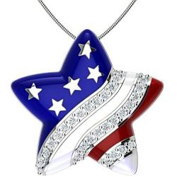 Independence Day American flag 4th July Brass Star Necklace with White Cubic Zirconia