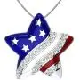 Independence Day American flag 4th July Brass Star Necklace with White Cubic Zirconia