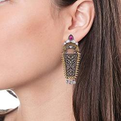 Aheli Tribal Oxidized Danglers Studded with Faux Stone Indian Bohemian Vintage Ethnic Fashion Jewelry for Women