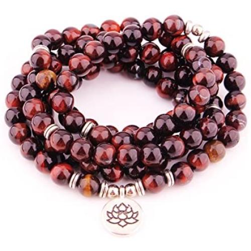 GVUSMIL 108 Mala Beads Tiger Eye Stone Bracelet Necklace for Sport Yoga Charm Gemstone Jewelry for Women Men…