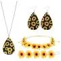 RUIZHEN 8 Pieces Sunflower Pendant Necklace Dangle Earrings Sunflower Hair Clip Sunflower Boho Headband Wreath Jewelry Accessories for Women Girls