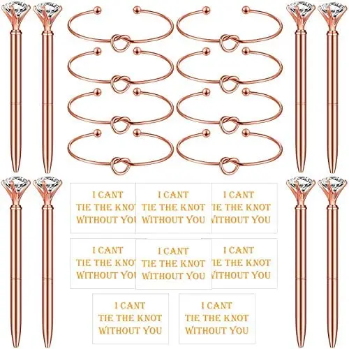 Hicarer 24 Pieces Bridesmaid Proposal Accessory Rose Gold Love Knot Bracelets, Rose Gold Crystal Diamond Pen, Bridesmaid Cards for Women Girls Wedding Hicarer 24 Pieces Bridesmaid Proposal Accessory Rose Gold Love Knot Bracelets, Rose Gold Crystal Diamond Pen, Bridesmaid Cards for Women Girls Wedding