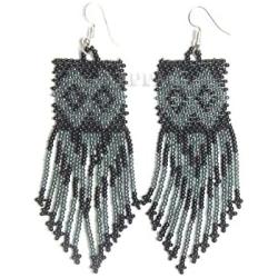 HANDMADE beaded jewelry Black n grey earrings Native american style seed bead-work E-19-SB-12