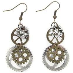 SKYPIA Antique-Bronze-Tone Gear Earrings