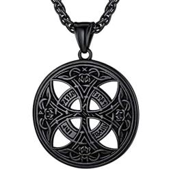 FaithHeart Celtic Knot Pendant Viking Norse Rune Necklace Stainless Steel Vintage Wicca Pentagram Talisman Necklace for Men Original Jewelry Customize