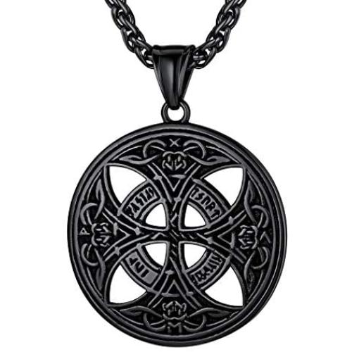 FaithHeart Celtic Knot Pendant Viking Norse Rune Necklace Stainless Steel Vintage Wicca Pentagram Talisman Necklace for Men Original Jewelry Customize