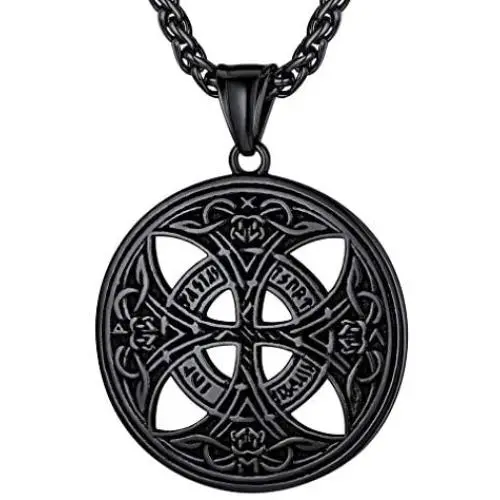 FaithHeart Celtic Knot Pendant Viking Norse Rune Necklace Stainless Steel Vintage Wicca Pentagram Talisman Necklace for Men Original Jewelry Customize